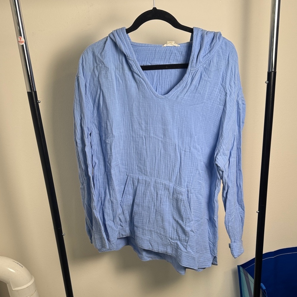 Caslon Double Gauze Blue Lightweight Hoodie Size Medium